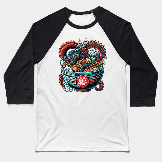 Dragon Ramen Baseball T-Shirt by Moniato